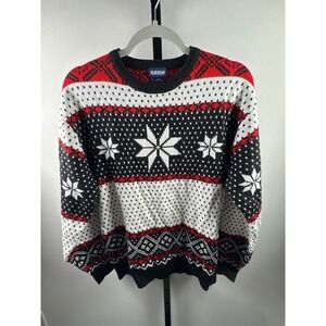 Blue Ocean Vintage Christmas Sweater Large Red Black White Fair Isle Snowflake
